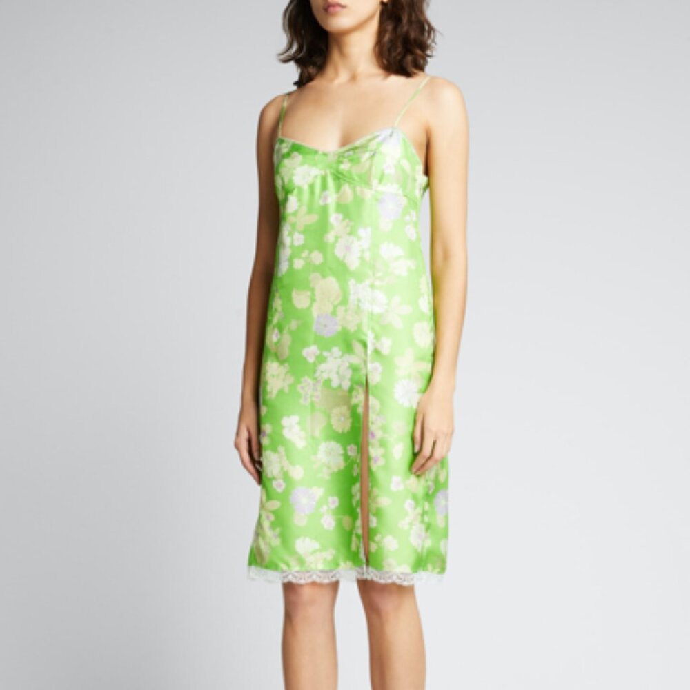 Meryll Rogge | Silk Slip Dress | Floral Green Wallpaper | NWOT